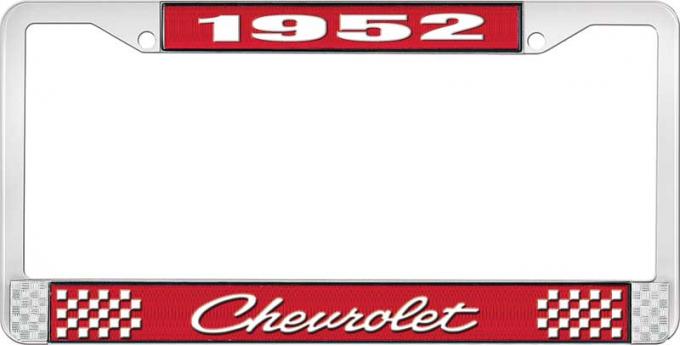 OER 1952 Chevrolet Style #4 Red and Chrome License Plate Frame with White Lettering LF2235204C