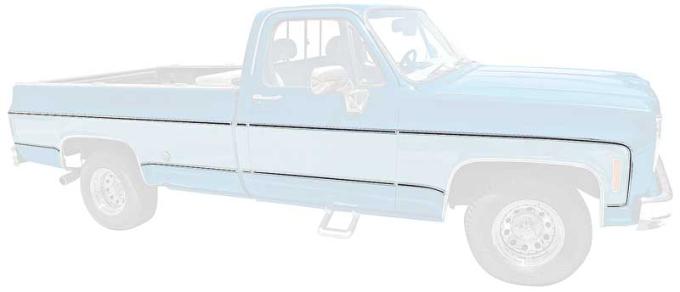 OER 1973-80 Chevrolet, GMC Pickup, Upper & Lower Body Side Molding Set, Long Bed, 18 Piece Set *R1097