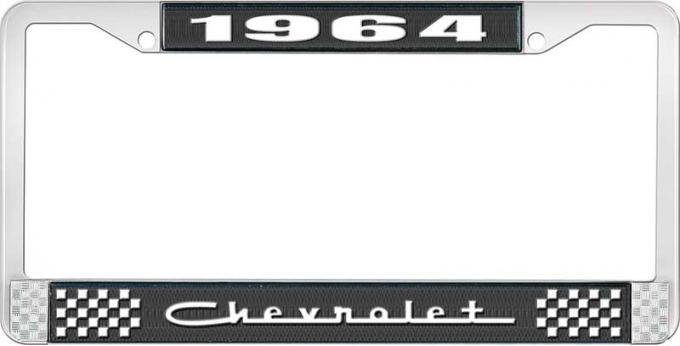 OER 1964 Chevrolet Style #5 Black and Chrome License Plate Frame with White Lettering LF2236405A
