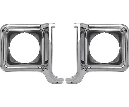 1973-78 Chevrolet/GMC, Pickup, Blazer, Jimmy, Suburban, Headlamp Bezels, Chrome and Dark Argent Silver, LH and RH
