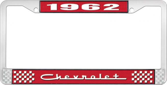 OER 1962 Chevrolet Style #5 Red and Chrome License Plate Frame with White Lettering LF2236205C