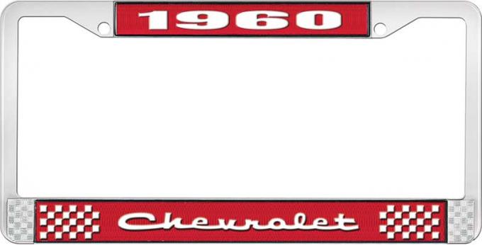 OER 1960 Chevrolet Style #2 Red and Chrome License Plate Frame with White Lettering LF2236002C