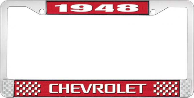 OER 1948 Chevrolet Style #3 Red and Chrome License Plate Frame with White Lettering LF2234803C