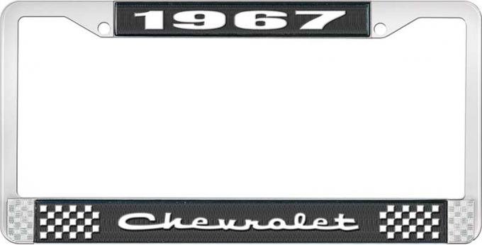 OER 1967 Chevrolet Style #2 Black and Chrome License Plate Frame with White Lettering LF2236702A