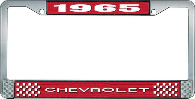 OER 1965 Chevrolet Style #1 Red and Chrome License Plate Frame with White Lettering LF2236501C