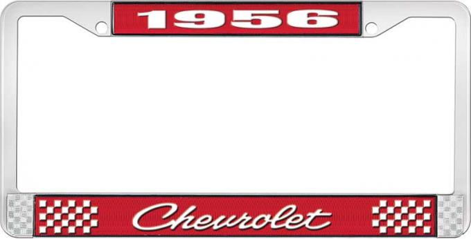 OER 1956 Chevrolet Style #4 Red and Chrome License Plate Frame with White Lettering LF2235604C
