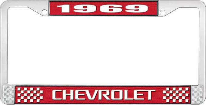 OER 1969 Chevrolet Style # 3 Red and Chrome License Plate Frame with White Lettering LF2236903C