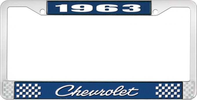 OER 1963 Chevrolet Style #4 Blue and Chrome License Plate Frame with White Lettering LF2236304B