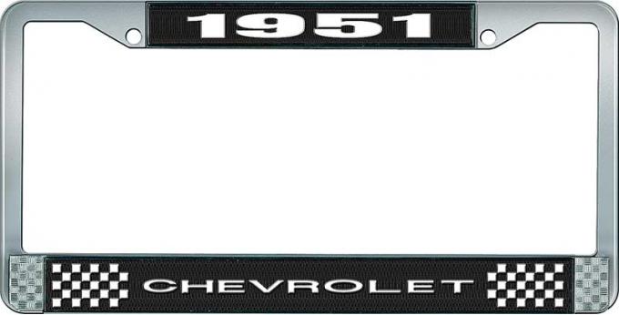 OER 1951 Chevrolet Style #1 Black and Chrome License Plate Frame with White Lettering LF2235101A