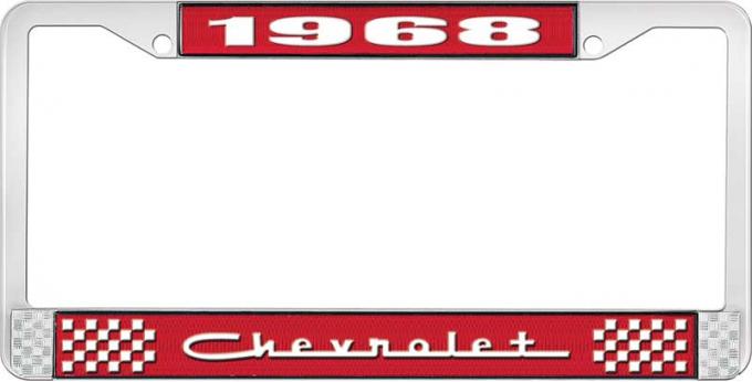 OER 1968 Chevrolet Style # 5 Red and Chrome License Plate Frame with White Lettering LF2236805C