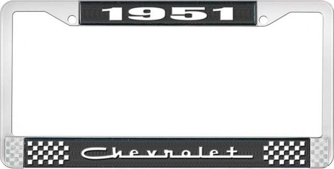 OER 1951 Chevrolet Style #5 Black and Chrome License Plate Frame with White Lettering LF2235105A