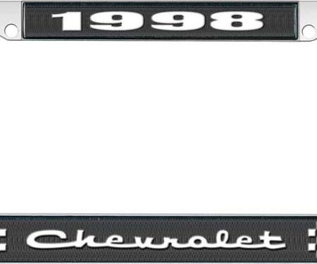 OER 1998 Chevrolet Style # 2 Black and Chrome License Plate Frame with White Lettering LF2239802A