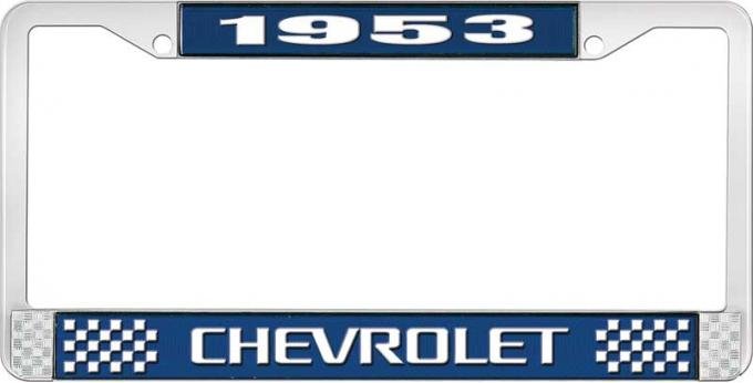 OER 1953 Chevrolet Style #3 Blue and Chrome License Plate Frame with White Lettering LF2235303B