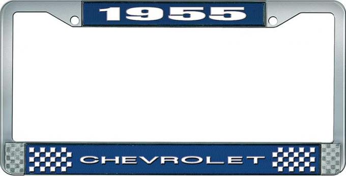 OER 1955 Chevrolet Style #1 Blue and Chrome License Plate Frame with White Lettering LF2235501B