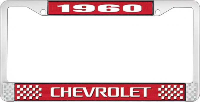OER 1960 Chevrolet Style #3 Red and Chrome License Plate Frame with White Lettering LF2236003C