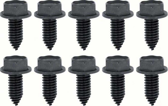 1955-74 GM, Bolt, Pointed Tip with Hex Washer Head, 5/16-18 x 3/4", Black Phosphate, 10 Piece Set