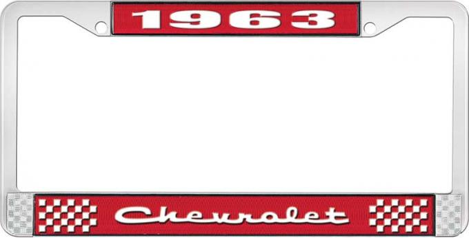 OER 1963 Chevrolet Style #2 Red and Chrome License Plate Frame with White Lettering LF2236302C