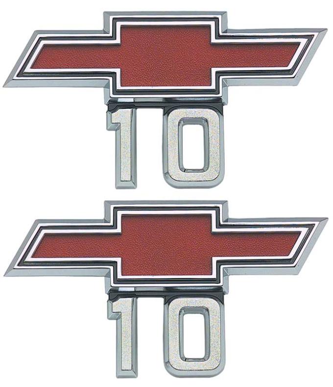 1967-68 Chevy Pickup, 1969-72 G10 Van "Bow Tie 10" Front Fender Emblem Set, with Hardware, Pair, GM Licensed