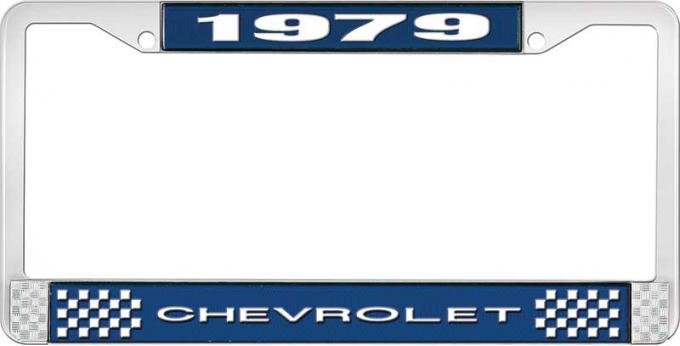 OER 1979 Chevrolet Style # 1 Blue and Chrome License Plate Frame with White Lettering LF2237901B
