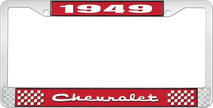 OER 1949 Chevrolet Style #2 Red and Chrome License Plate Frame with White Lettering LF2234902C