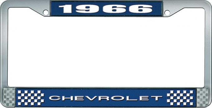 OER 1966 Chevrolet Style #1 Blue and Chrome License Plate Frame with White Lettering LF2236601B