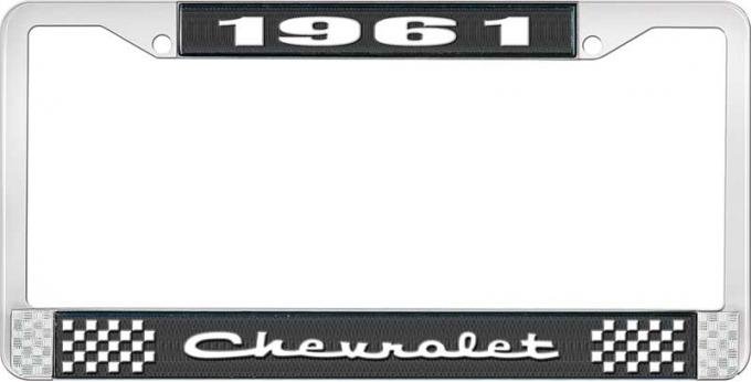 OER 1961 Chevrolet Style #2 Black and Chrome License Plate Frame with White Lettering LF2236102A