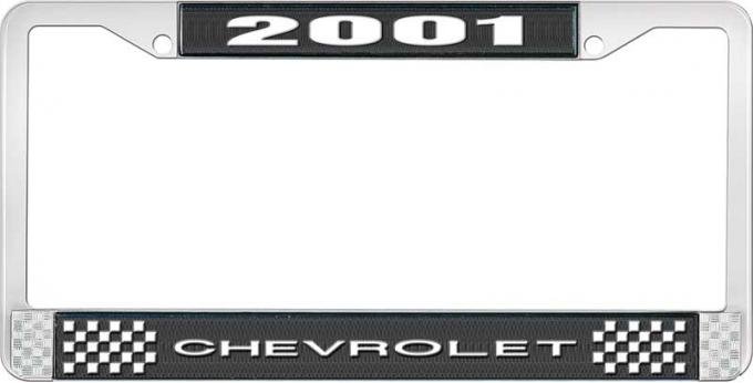 OER 2001 Chevrolet Style # 1 Black and Chrome License Plate Frame with White Lettering LF2230101A