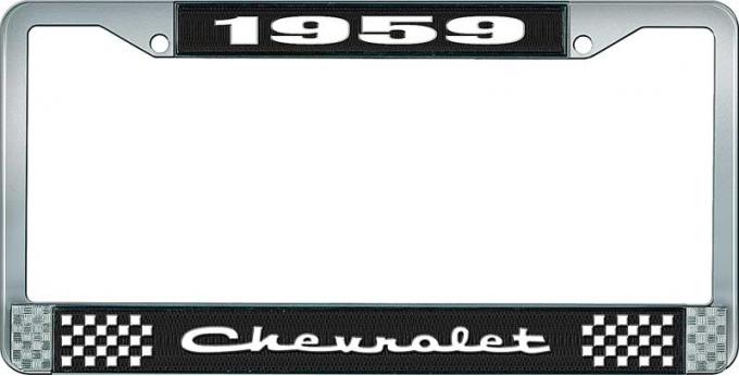 OER 1959 Chevrolet Style #2 Black and Chrome License Plate Frame with White Lettering LF2235902A