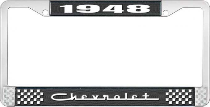 OER 1948 Chevrolet Style #5 Black and Chrome License Plate Frame with White Lettering LF2234805A