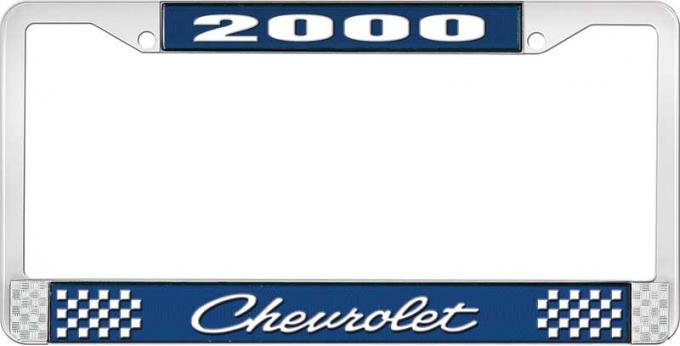 OER 2000 Chevrolet Style # 4 -Blue and Chrome License Plate Frame with White Lettering LF2230004B