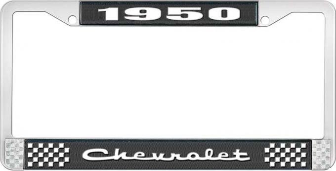 OER 1950 Chevrolet Style #2 Black and Chrome License Plate Frame with White Lettering LF2235002A