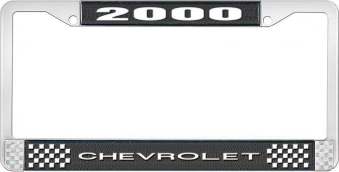 OER 2000 Chevrolet Style # 1 - Black and Chrome License Plate Frame with White Lettering LF2230001A