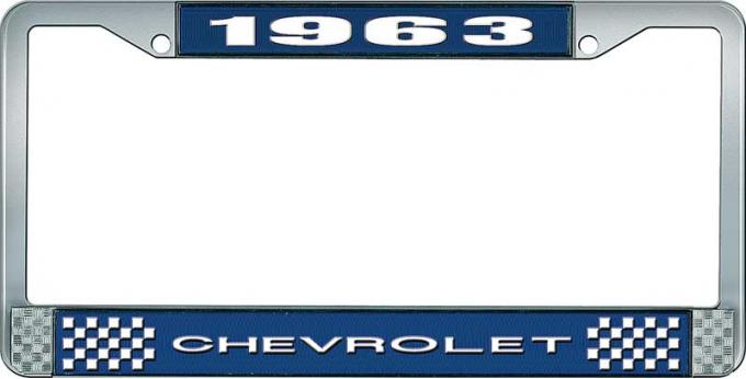 OER 1963 Chevrolet Style #1 Blue and Chrome License Plate Frame with White Lettering LF2236301B
