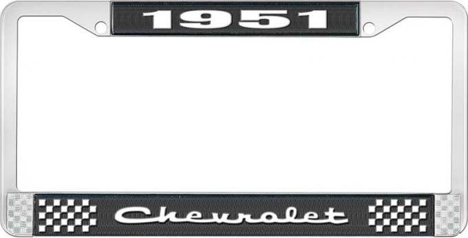 OER 1951 Chevrolet Style #2 Black and Chrome License Plate Frame with White Lettering LF2235102A