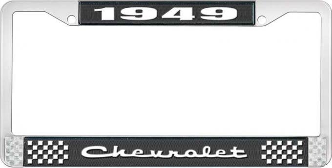 OER 1949 Chevrolet Style #2 Black and Chrome License Plate Frame with White Lettering LF2234902A