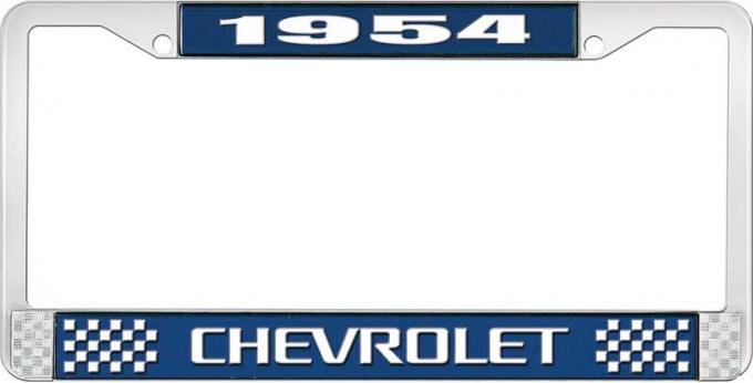 OER 1954 Chevrolet Style #3 Blue and Chrome License Plate Frame with White Lettering LF2235403B