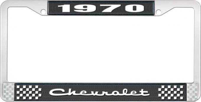 OER 1970 Chevrolet Style # 2 Black and Chrome License Plate Frame with White Lettering LF2237002A