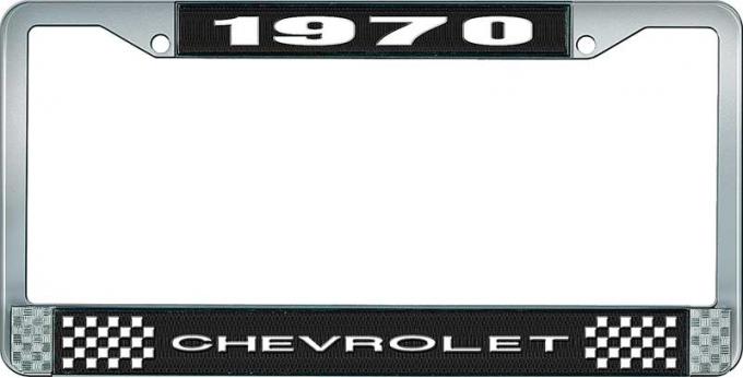 OER 1970 Chevrolet Style # 1 Black and Chrome License Plate Frame with White Lettering LF2237001A