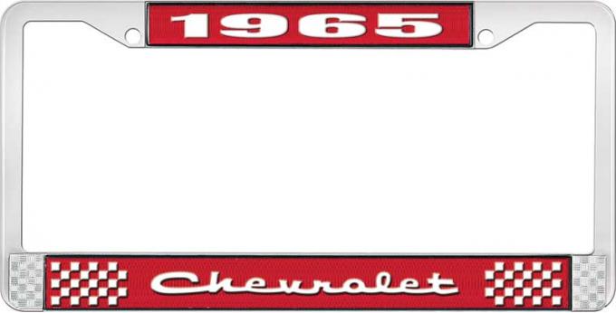 OER 1965 Chevrolet Style #2 Red and Chrome License Plate Frame with White Lettering LF2236502C