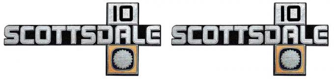 1981-87 Chevrolet Pickup Truck "Scottsdale 10" Front Fender Emblems, with Hardware, Pair, GM Licensed