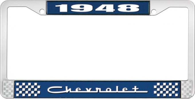 OER 1948 Chevrolet Style #5 Blue and Chrome License Plate Frame with White Lettering LF2234805B