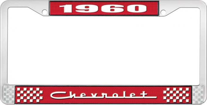 OER 1960 Chevrolet Style #5 Red and Chrome License Plate Frame with White Lettering LF2236005C