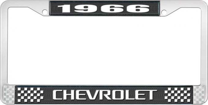 OER 1966 Chevrolet Style #3 Black and Chrome License Plate Frame with White Lettering LF2236603A