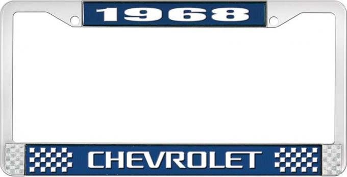 OER 1968 Chevrolet Style #3 Blue and Chrome License Plate Frame with White Lettering LF2236803B