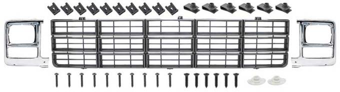 OER 1979-80 Chevrolet Pickup Grill and Rectangular Headlamp Bezel Set - Emblem Delete - Charcoal Gray *881332
