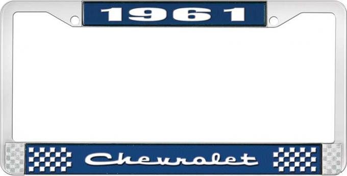 OER 1961 Chevrolet Style #2 Blue and Chrome License Plate Frame with White Lettering LF2236102B