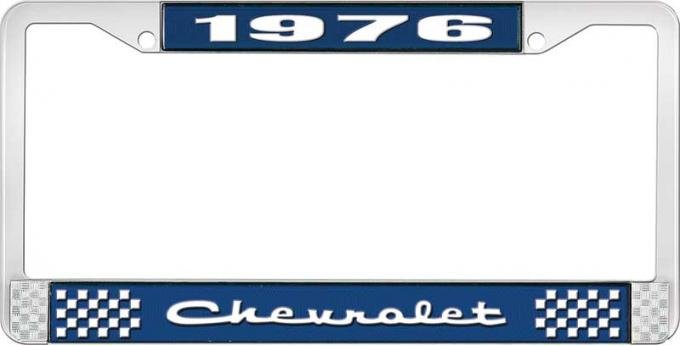OER 1976 Chevrolet Style # 2 Blue and Chrome License Plate Frame with White Lettering LF2237602B