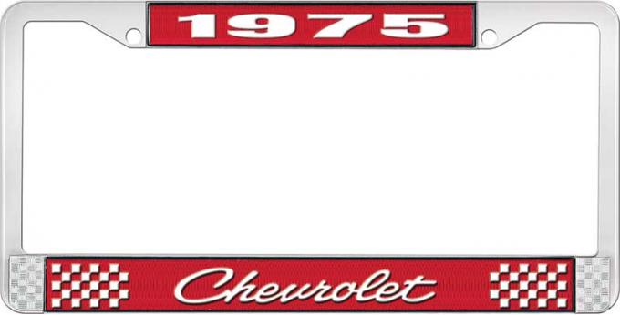 OER 1975 Chevrolet Style # 4 Red and Chrome License Plate Frame with White Lettering LF2237504C