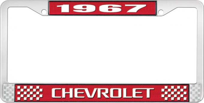 OER 1967 Chevrolet Style #3 Red and Chrome License Plate Frame with White Lettering LF2236703C