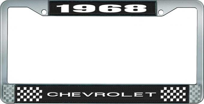 OER 1968 Chevrolet Style #1 Black and Chrome License Plate Frame with White Lettering LF2236801A